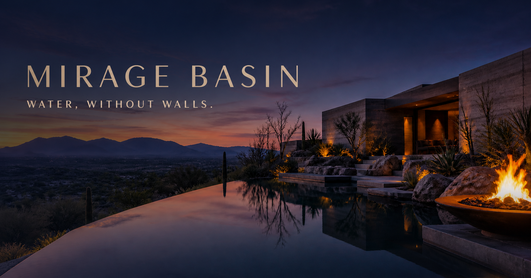 Mirage Basin Southwest luxury pool website concept by Solerix Solutions