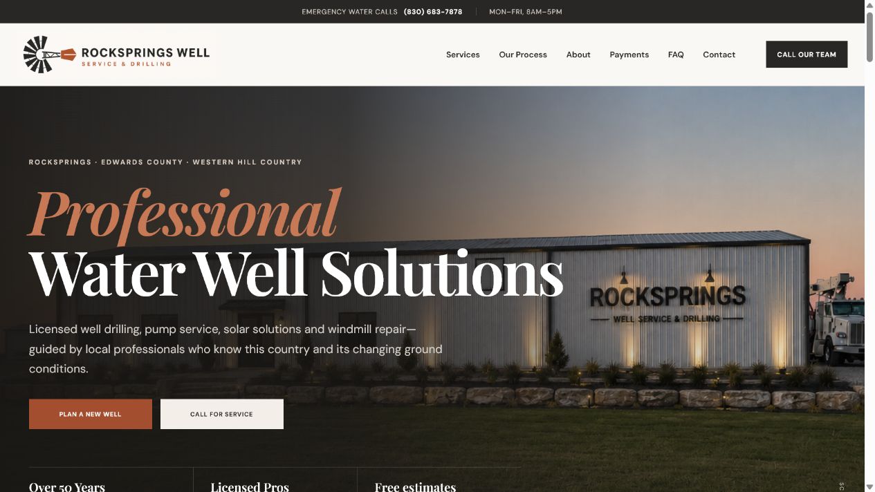 Rocksprings Well Service and Drilling website homepage