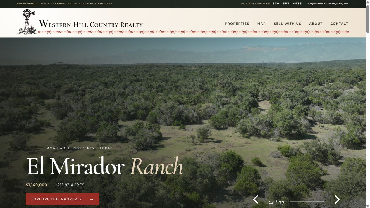 Western Hill Country Realty website homepage
